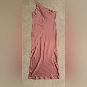 Dessy group Social Bridesmaids One shoulder maxi slip dress desert rose small